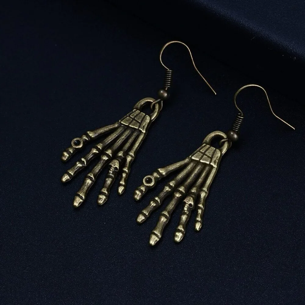 😍TRENDY VINTAGE SKELETON DANGLE ANTIQUE BRONZE PLATED EARRINGS FOR WOMAN, K445 - Picture 3 of 5